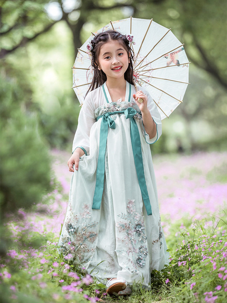儿童汉服女童襦裙仙女飘逸超仙齐胸夏中大童夏装中国风明制古装女