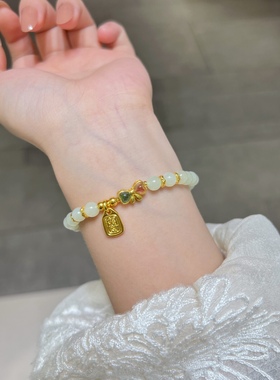 足金盘缠18k金招财蝴蝶和田玉手链生日礼物送女友闺蜜高级感惊喜