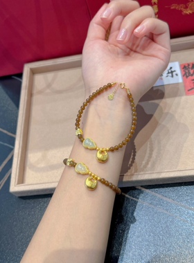 足金胖福和田玉手链18k金葫芦手串生日礼物送女友闺蜜高级感惊喜