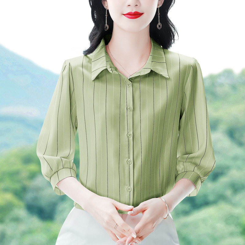 时尚七分袖雪纺衬衫女夏装新款百搭气质衬衣洋气减龄妈妈上衣