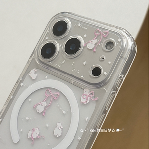 kiki白日梦原创手机壳蝴蝶结星星兔子磁吸支架亚克力丝带粉色高透明适用苹果iphone1314promax可爱手机软壳