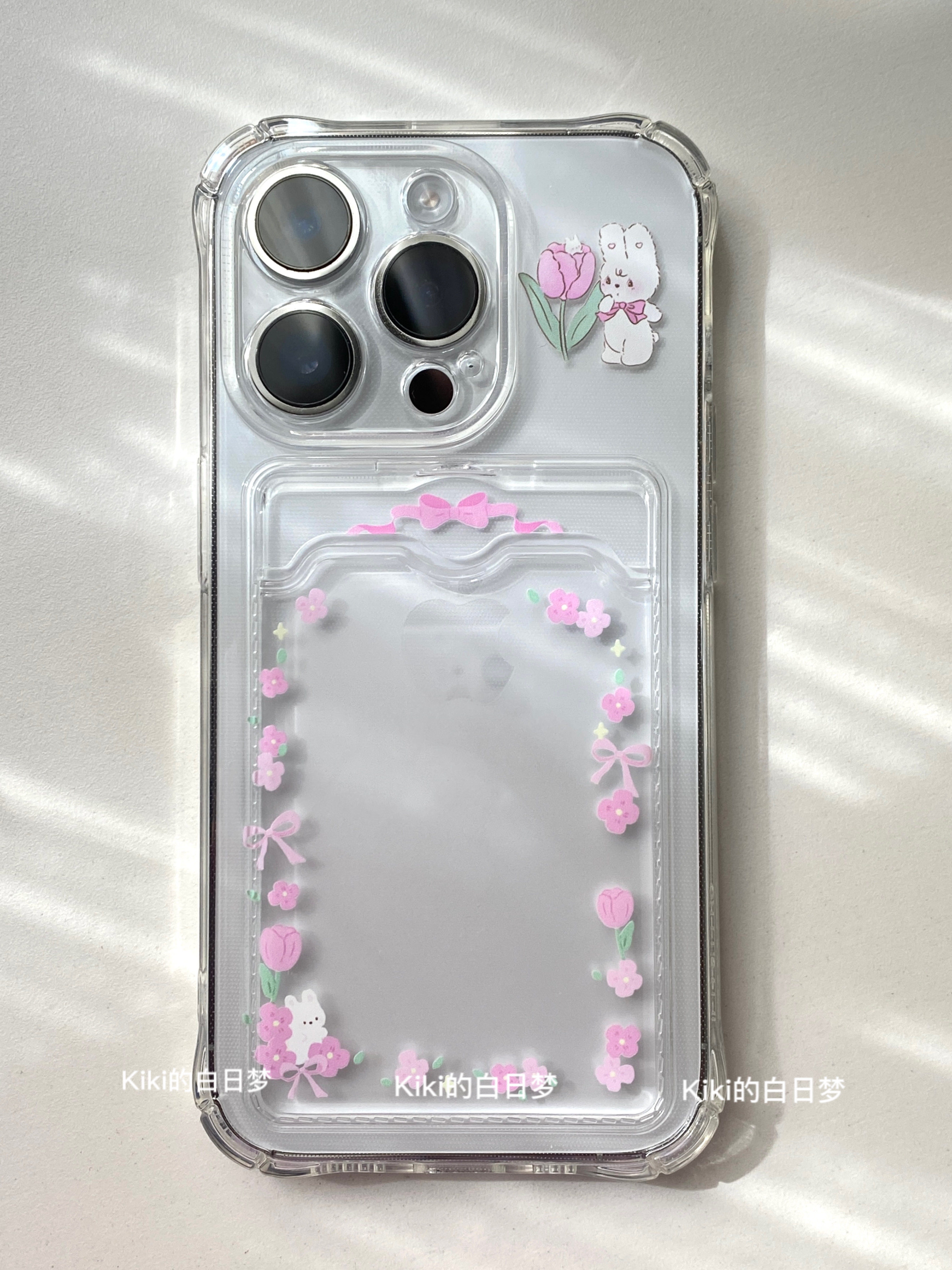 kiki白日梦小碎花粉紫色兔子卡包拍立得小卡适用苹果iphone