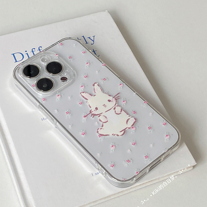 kiki白日梦原创手机壳碎花可爱兔子高透明森系可爱奶黄色兔子ins适用苹果16proiphone1514promax可爱手机软壳