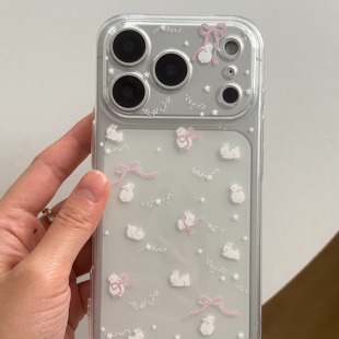 kiki白日梦原创手机壳蝴蝶结星星兔子丝带粉色高透明适用苹果iphone1716promax可爱手机软壳