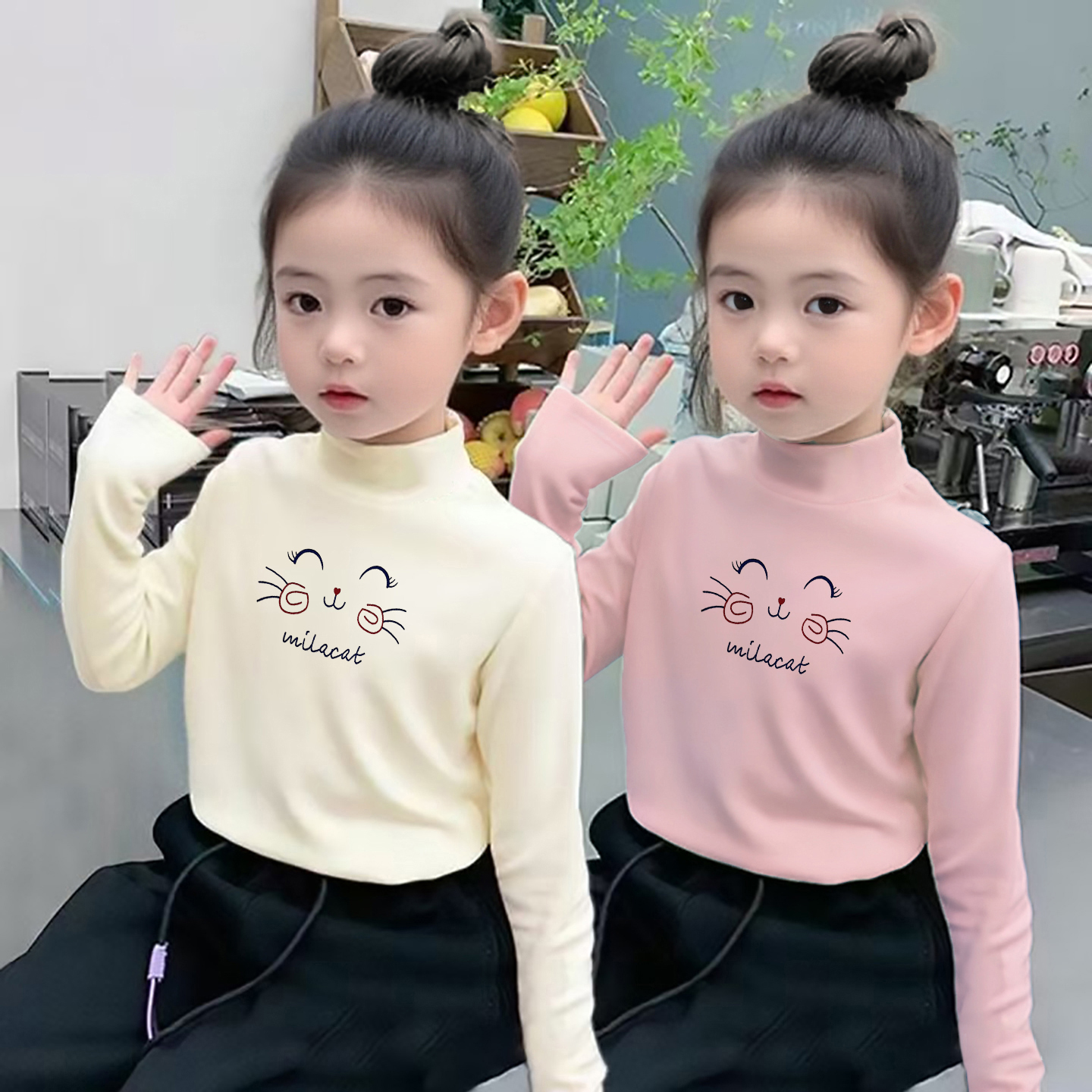 可爱女童半高领打底衫内搭上衣