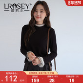 女装 法式 半高领蕾丝针织衫 蓝若水大码 2026春装 新款 韩系喇叭袖 上衣