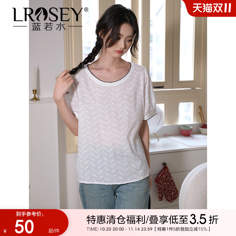 蓝若水甜美减龄小衫显瘦撞色上衣