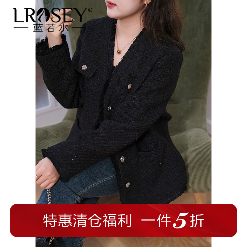 蓝若水粗花呢外套小香风复古大衣