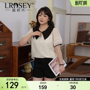 新品 蓝若水大码 胖MM夏季 刺绣娃娃领洋气蕾丝衬衫 显瘦高级上衣 女装