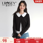 小众拼接娃娃领小衫 蓝若水大码 2026春装 新款 复古chic别致T恤