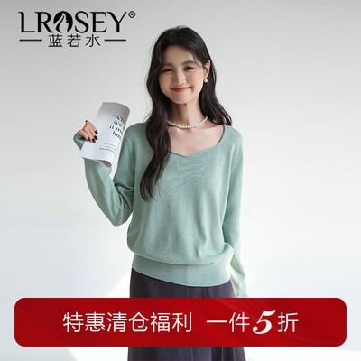 蓝若水减龄方领毛衣显瘦宽松上衣