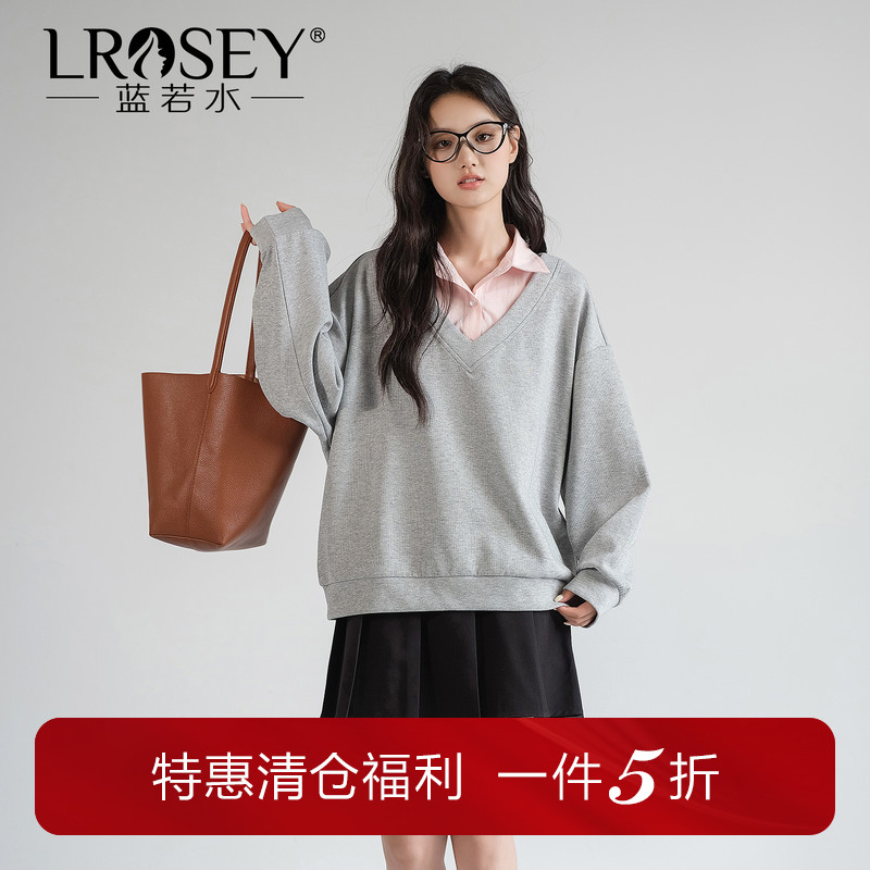 蓝若水假两件卫衣宽松显瘦上衣