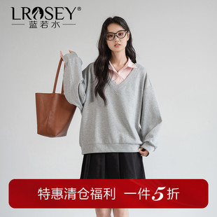 女装 大码 假两件衬衫 领卫衣胖MM春装 宽松韩系上衣 新款 清仓特惠