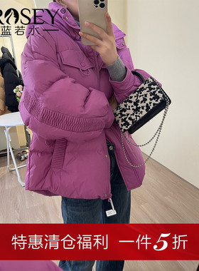 【90白鸭绒立领连帽羽绒服】蓝若水大码冬季新款保暖面包服厚外套