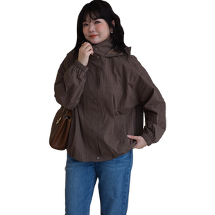 蓝若水大码女装连帽立领工装夹克胖MM春装新款休闲时尚宽松外套