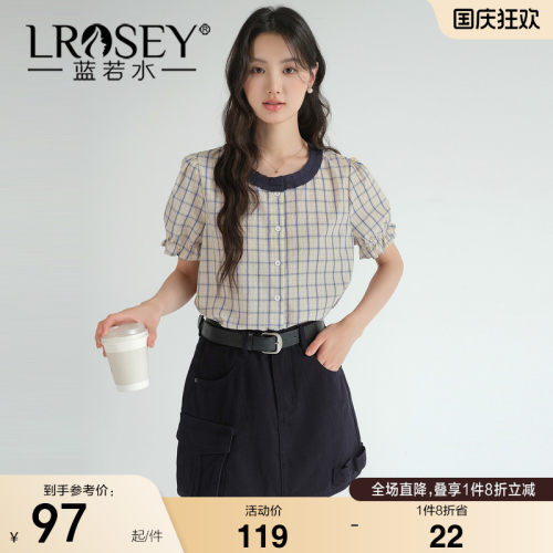 蓝若水小众设计感格子衬衫