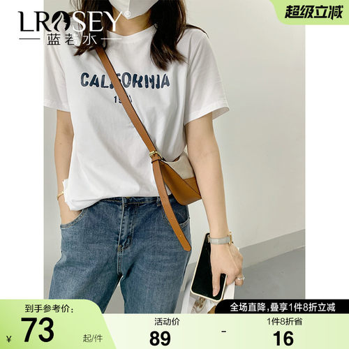 蓝若水字母印花宽松T恤美式上衣