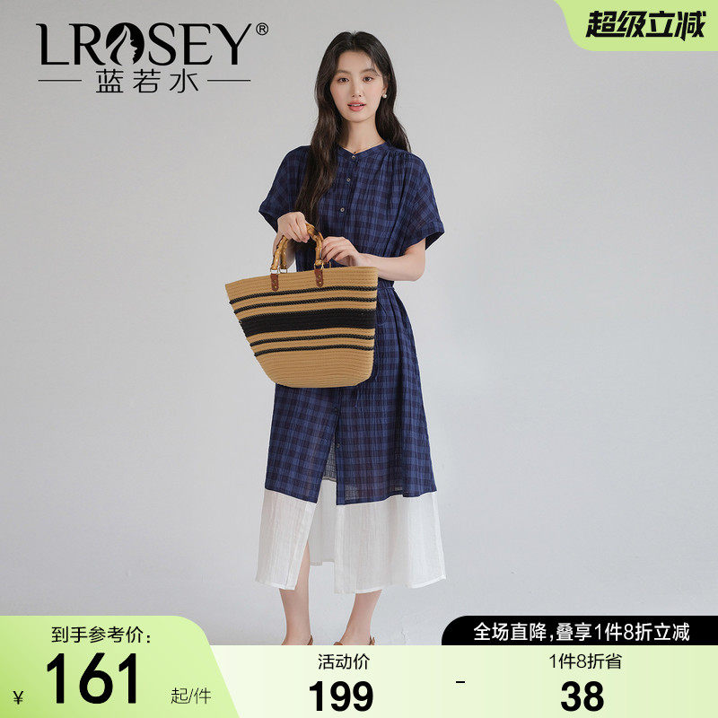 【松弛感宽松格子连衣裙】蓝若水大码2026夏装新款文艺风休闲长裙
