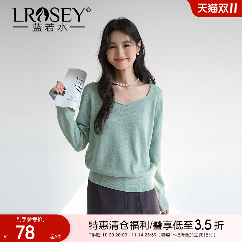 蓝若水减龄方领毛衣显瘦宽松上衣