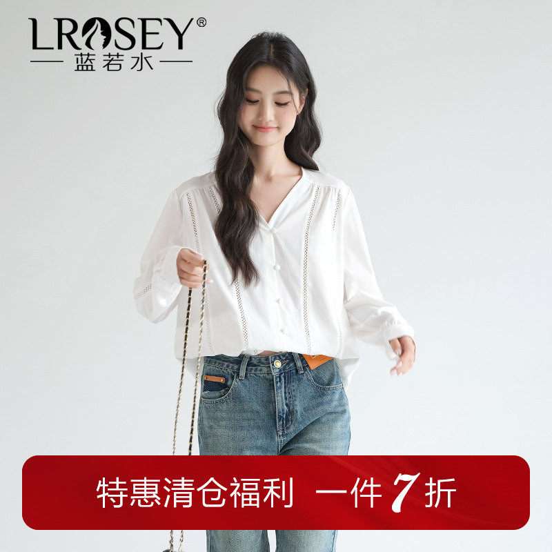 蓝若水大码女装设计感镂空V领衬衫2026秋季新款胖MM气质小众上衣