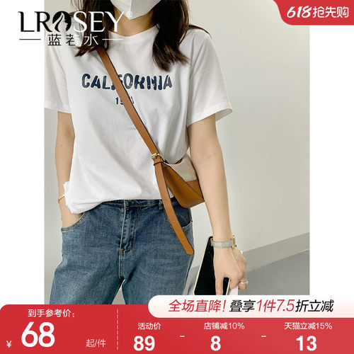 蓝若水字母印花宽松T恤美式上衣