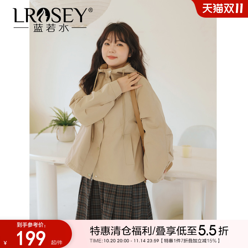 蓝若水连帽风衣外套工装夹克休闲