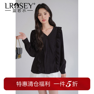 蓝若水大码女装复古荷叶边V领雪纺衬衫胖mm春装淑女气质显瘦上衣