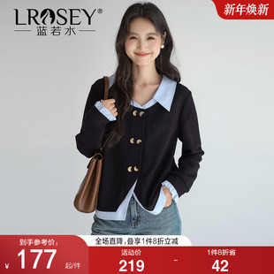 叠穿假两件卫衣外套 时尚 蓝若水大码 新款 遮肚翻领上衣 2026春装