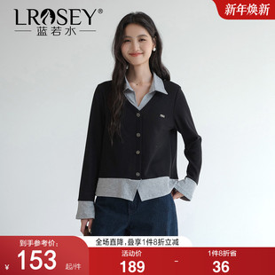 女装 针织衫 2026春装 撞色假两件Polo领上衣气质修身 新款 蓝若水大码