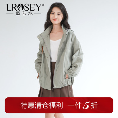 蓝若水工装连帽风衣宽松休闲外套