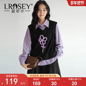 假两件花朵刺绣加厚衬衫 蓝若水大码 2026春装 新款 减龄叠穿上衣