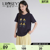 趣味猫咪印花短袖 蓝若水大码 新款 2026夏季 T恤微胖MM宽松上衣 女装