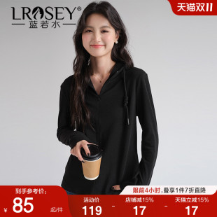 小个子磨绒打底衫 蓝若水大码 新款 休闲半拉链连帽上衣胖mm秋装 女装