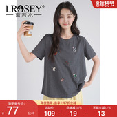 女装 2026夏季 新款 蓝若水大码 设计感小狗刺绣T恤胖MM正肩短袖 上衣