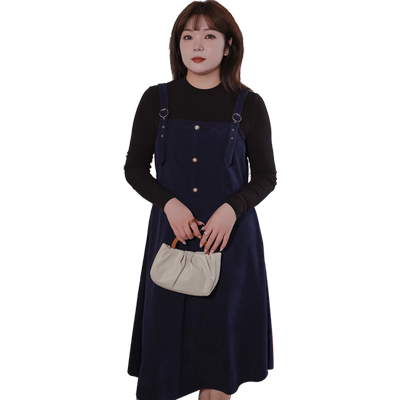 蓝若水灯芯绒背带裙百搭连衣裙