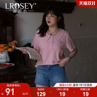 新品 蓝若水大码 胖MM夏季 减龄polo领T恤衫 刺绣显瘦学院风上衣 女装