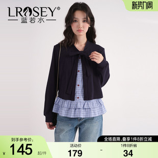 蝴蝶结假两件格子衬衫 法式 蓝若水大码 新款 荷叶边上衣 2026春装