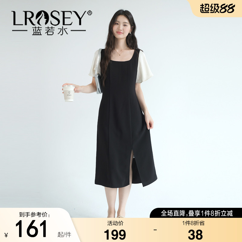 蓝若水大码女装2026夏装新款钉珠荷叶袖连衣裙胖MM法式方领雪纺裙