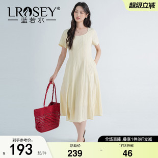 蓝若水大码女装甜美圆领短袖连衣裙2026夏装新款胖MM法式收腰长裙
