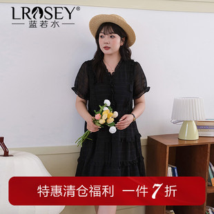 新款 蓝若水大码 提花v领公主裙夏季 女装 胖MM甜美简约a字连衣裙 法式