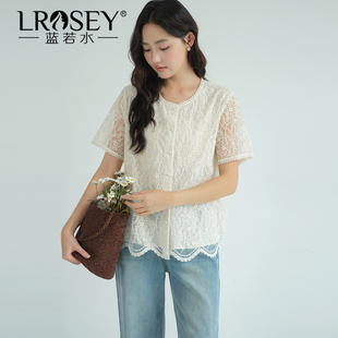 新款 蓝若水大码 2026夏装 洋气重工绣花蕾丝衫 胖MM显瘦遮肉上衣 女装