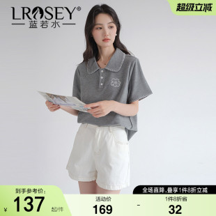 2026夏装 华夫格刺绣明线Polo衫 蓝若水大码 正肩学院风上衣 新款