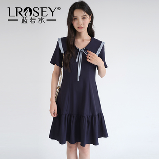 新款 减龄海军领雪纺裙2026夏装 胖MM显瘦遮肉连衣裙 女装 蓝若水大码