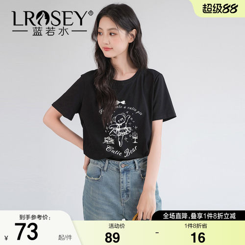 蓝若水卡通印花短袖T恤正肩上衣