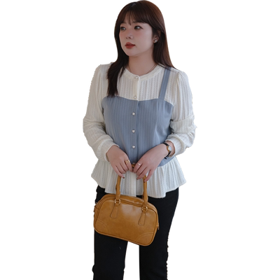 蓝若水假两件蕾丝衫减龄显瘦小衫