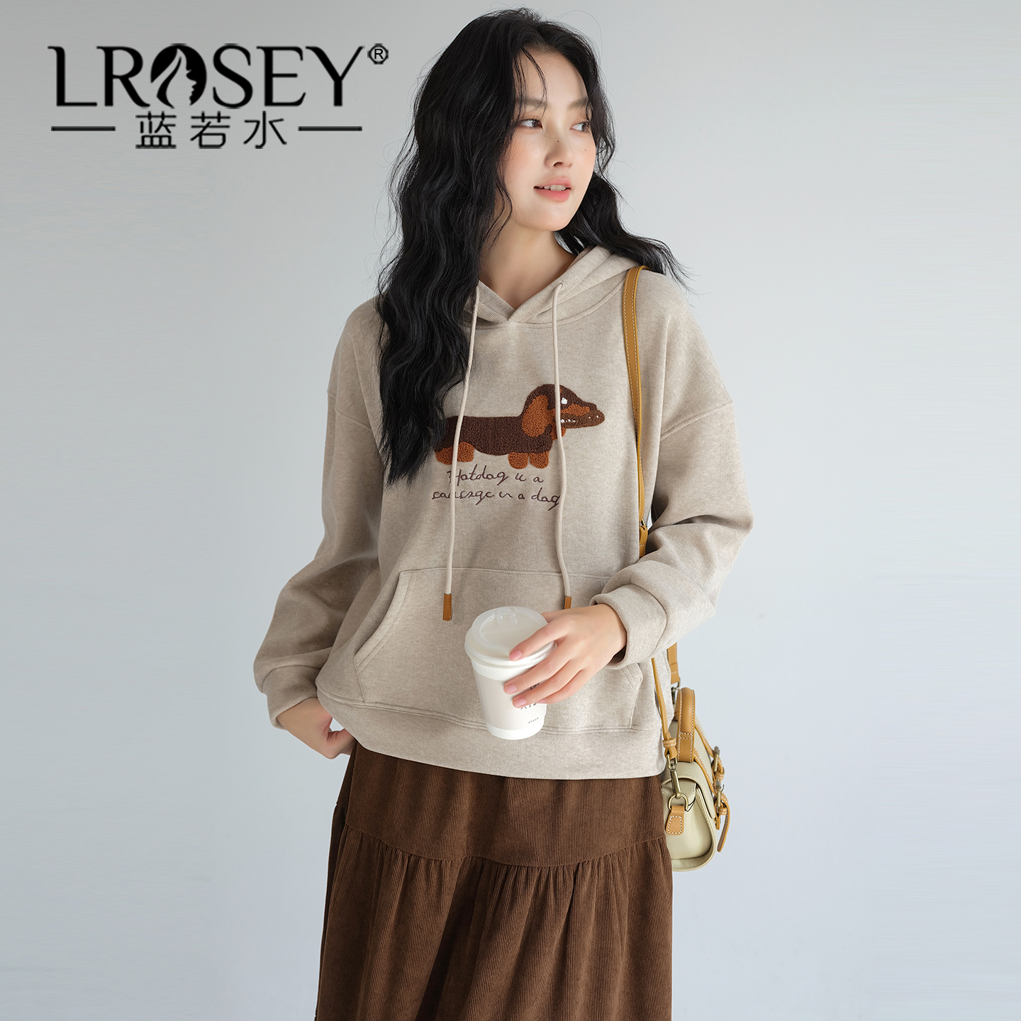 蓝若水设计感连帽显瘦上衣