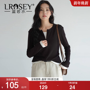 新款 2026春装 蓝若水大码 保暖内搭半拉链T恤 撞色假两件针织衫
