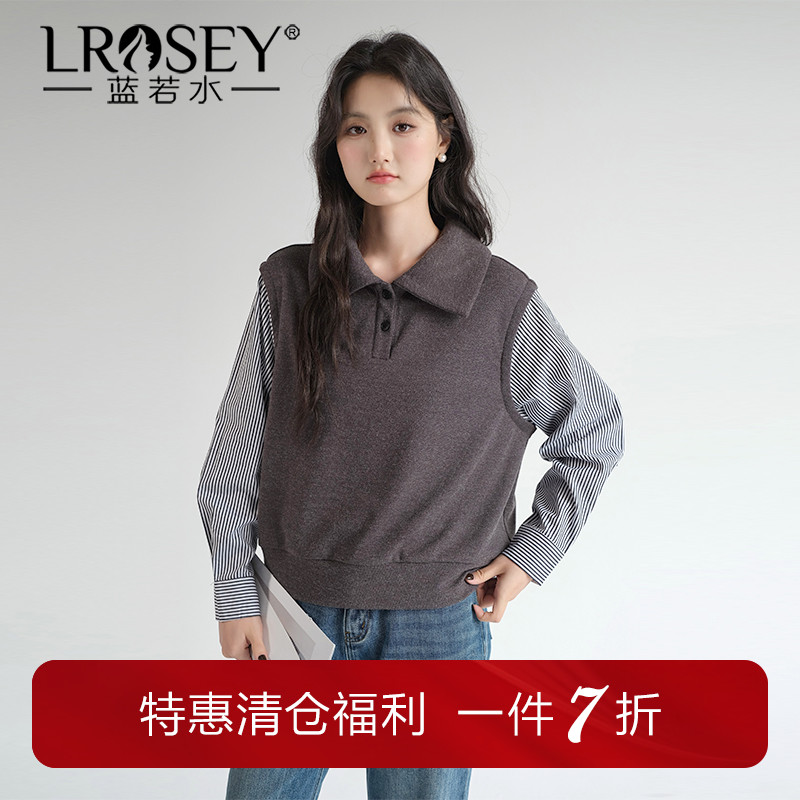 蓝若水拼接假两件卫衣休闲减龄