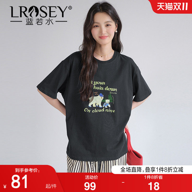 蓝若水大码女装卡通印花宽松短袖T恤胖mm2026夏装时尚遮肚子上衣