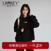 蓝若水大码 保暖宽松上衣 新款 女装 慵懒风刺绣连帽加绒卫衣胖mm冬季